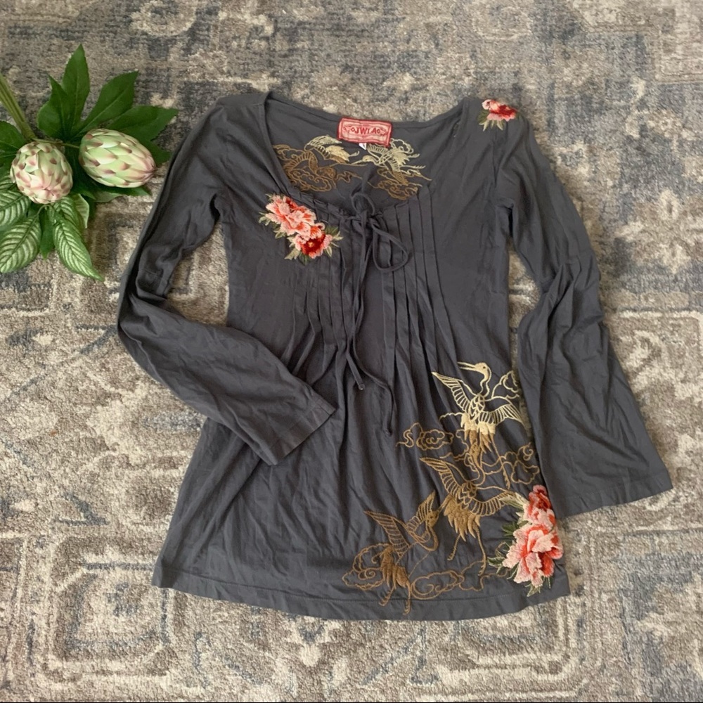 JOHNNY WAS LA crane roses bell sleeve with pockets top